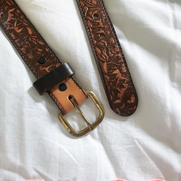 Vintage Western Leather Tooled Belt M, L, Kingston - Picture 2 of 9